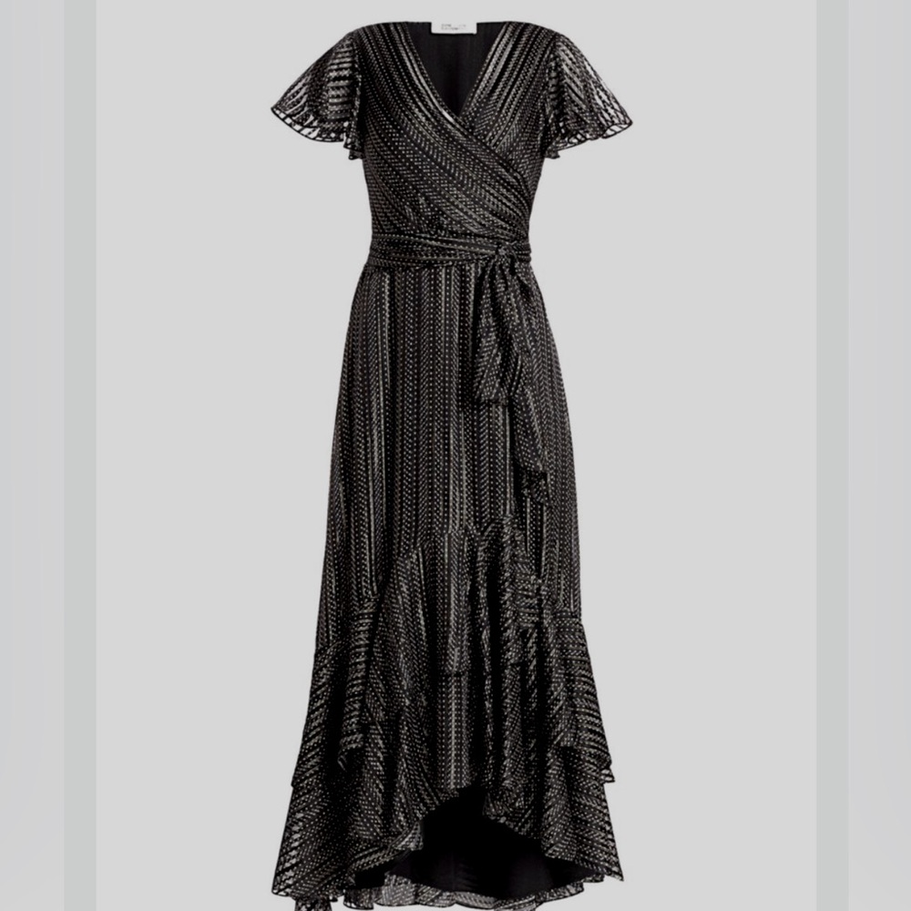 Diane Von Furstenburg Donnie Ruffled Silk Blend wrap Midi Dress